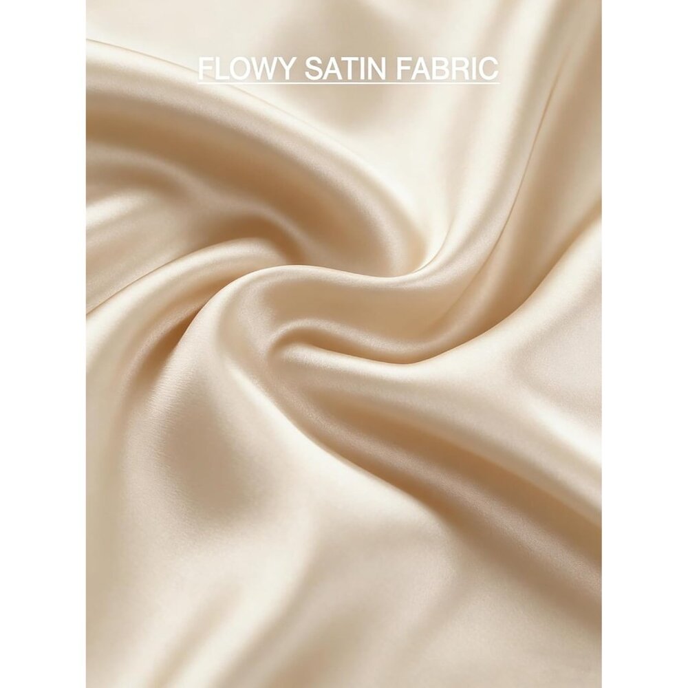 Women's Beige Satin Elegant Fishtail Silk A Line Casual luxurious Midi Skirt - Picture 5 of 6